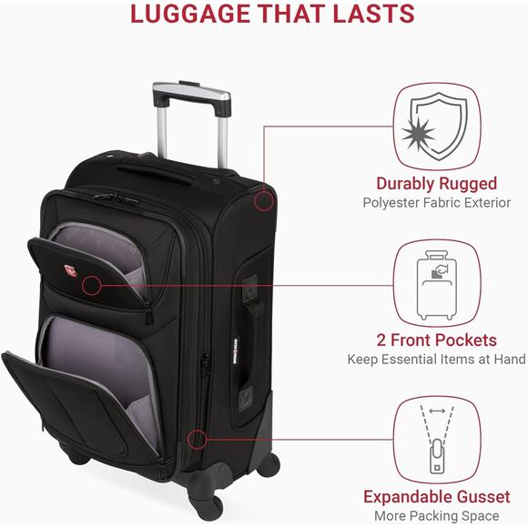 Swissgear 6283 21" Expandable Carry-On Spinner Luggage - Black - New in the Box - Picture 4 of 6